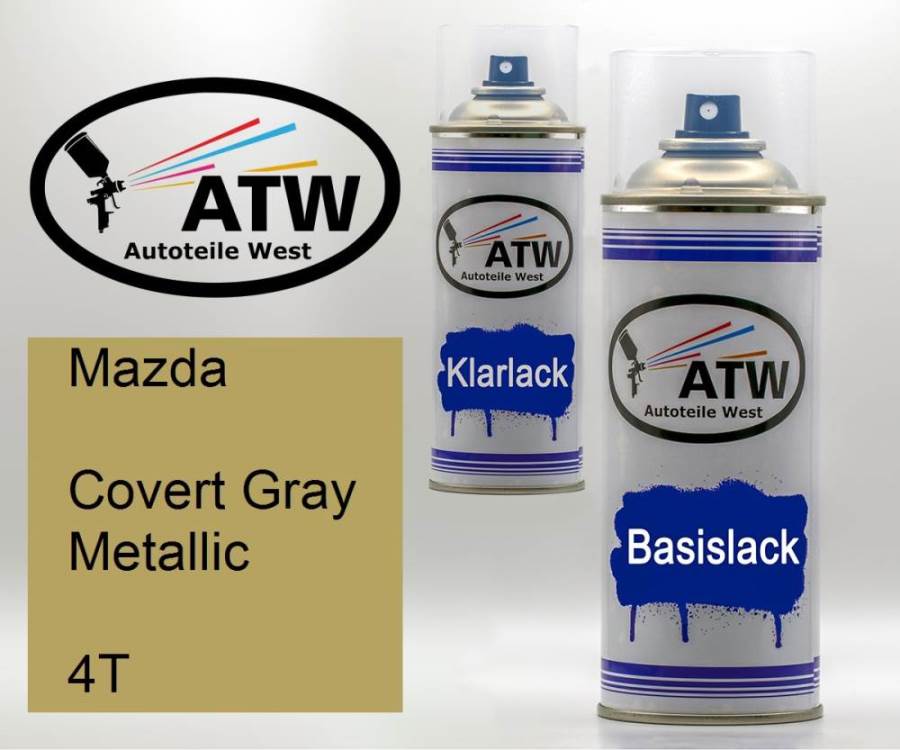 Mazda, Covert Gray Metallic, 4T: 400ml Sprühdose + 400ml Klarlack - Set, von ATW Autoteile West.